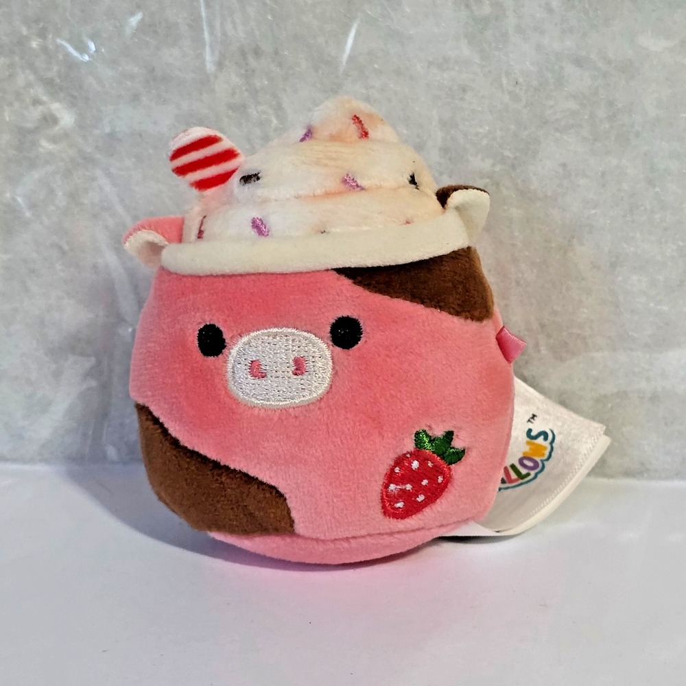 Squishmallows Rishi Strawberry Milkshake Cow Mini Plush Jazwares 3" 2024
